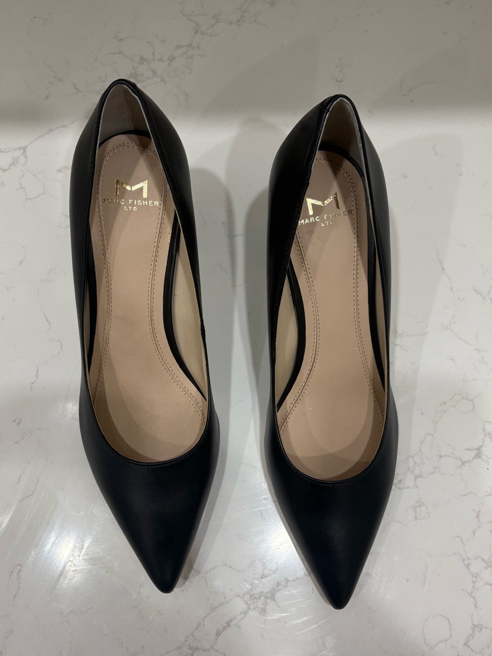 Marc Fisher LTD Zala Black Block Heel Leather Pumps